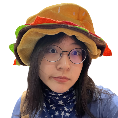 Logo: cut-out portrait with burger hat